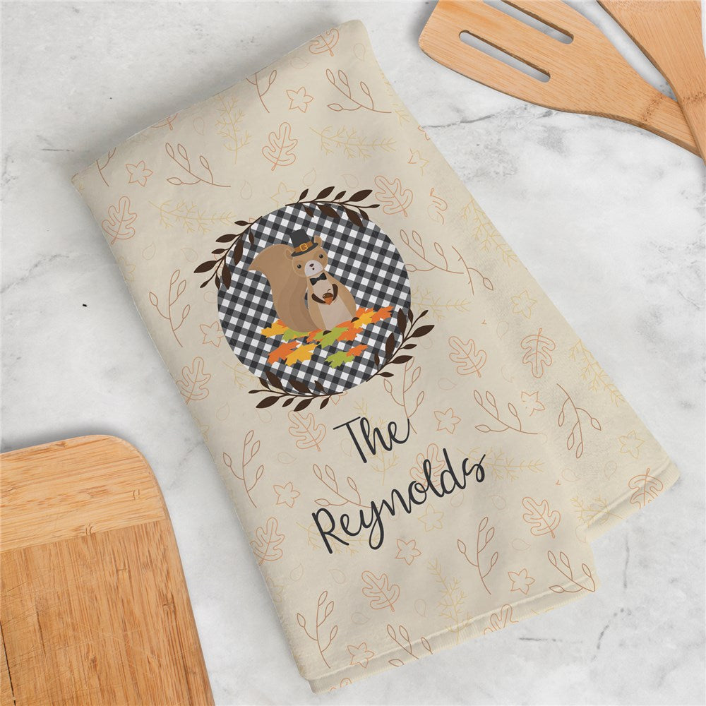 Personalized Welcome Squirrel Kitchen Dish Towel - Sunny Jar Personalized™