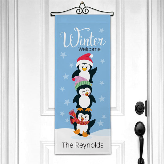 Personalized Winter Welcome With Penguins Wall Hanging - Sunny Jar Personalized™