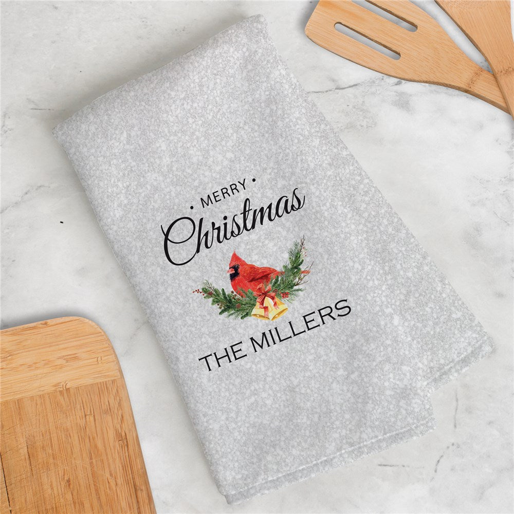 Personalized Merry Christmas Cardinal Dish Towel - Sunny Jar Personalized™