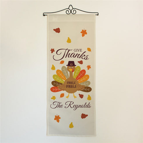 Personalized Give Thanks Turkey With Hat Wall Hanging - Sunny Jar Personalized™