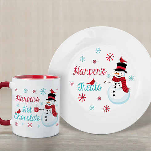 Personalized Snowman Hot Chocolate Plate And Mug Set - Sunny Jar Personalized™