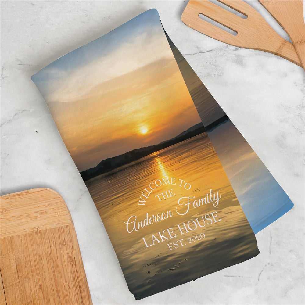 Personalized Welcome To Our Lake House Dish Towel - Sunny Jar Personalized™