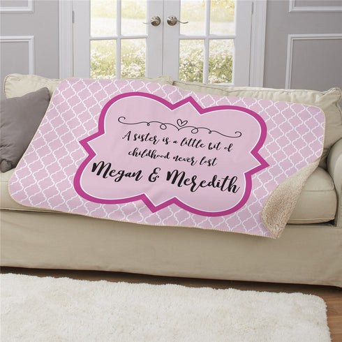 Personalized Phi Mu Quatrefoil Light Pink Sherpa Blanket - Sunny Jar Personalized™