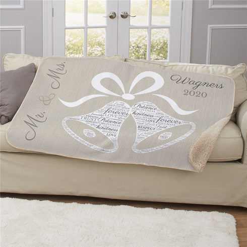 Personalized Wedding Bells Word Art Sherpa Blanket - Sunny Jar Personalized™