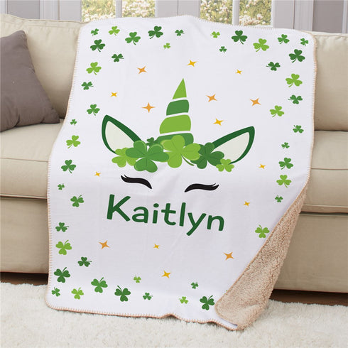 Personalized St. Patrick's Day Unicorn 37" x 57" Sherpa Blanket