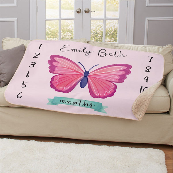 Personalized Butterfly Baby Monthly Milestone 50x60 Sherpa Blanket - Sunny Jar Personalized™