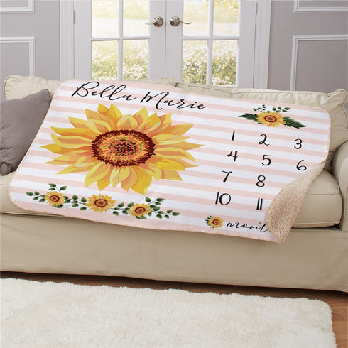 Personalized Sunflower Baby Monthly Milestone 50x60 Sherpa Blanket - Sunny Jar Personalized™