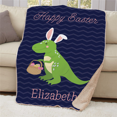 Personalized Happy Easter Dinosaur Sherpa Blanket - Sunny Jar Personalized™