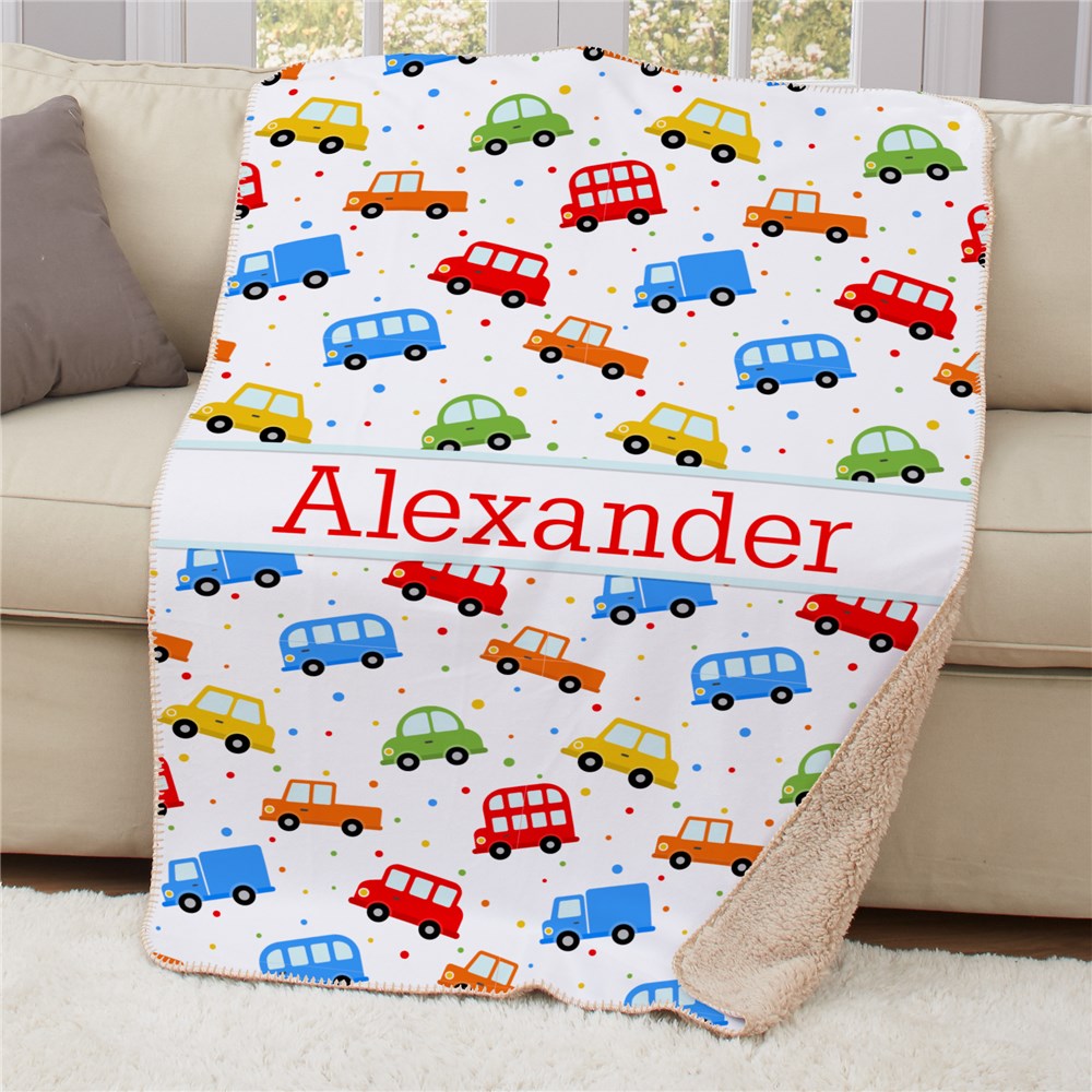 Personalized Cars Sherpa Blanket - Sunny Jar Personalized™