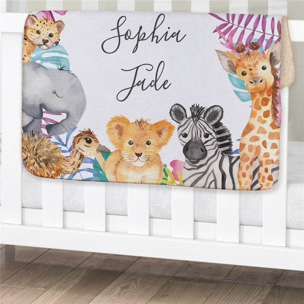 Personalized Wild Animals Baby Girl Blanket - Sunny Jar Personalized™