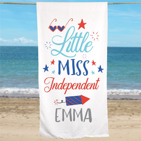 Personalized Little Miss Independent Beach Towel - Sunny Jar Personalized™