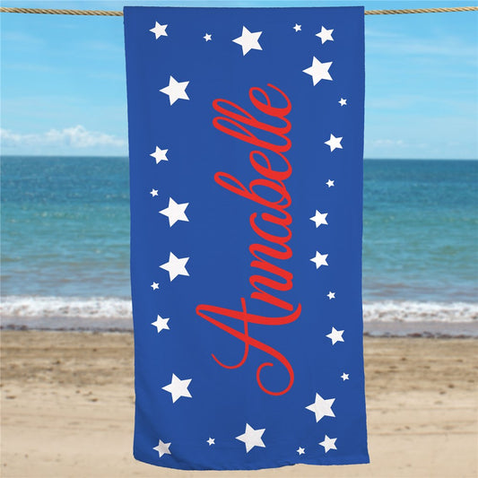 Personalized Patriotic Stars With Name Beach Towel - Sunny Jar Personalized™