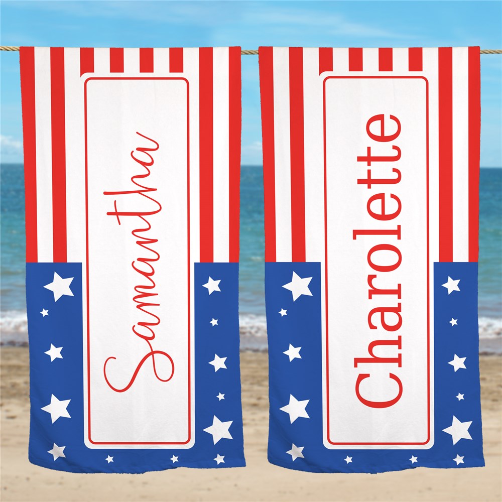 Personalized Patriotic Flag With Name Beach Towel - Sunny Jar Personalized™