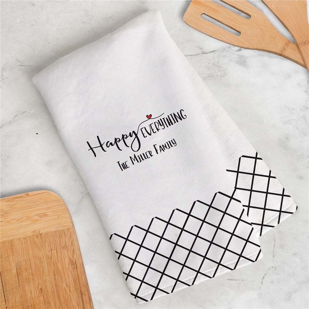 Personalized Geometric Happy Everything Dish Towel - Sunny Jar Personalized™