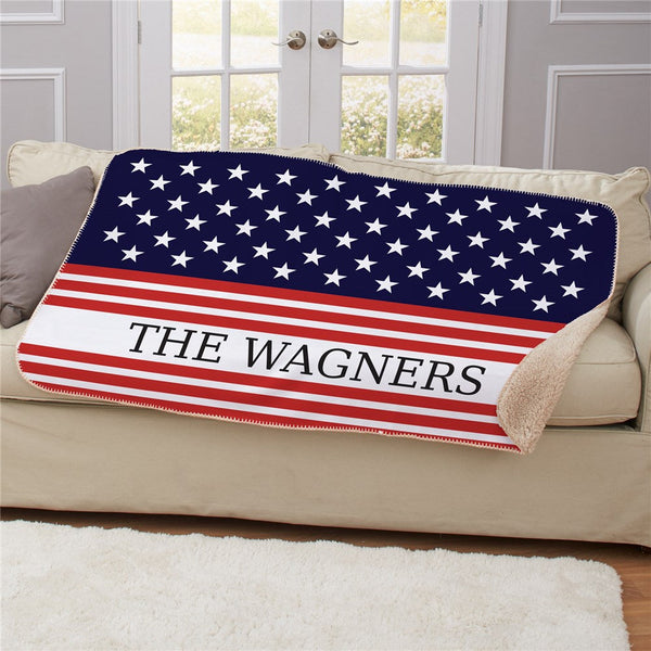 Personalized Patriotic Flag Sherpa Blanket - Sunny Jar Personalized™