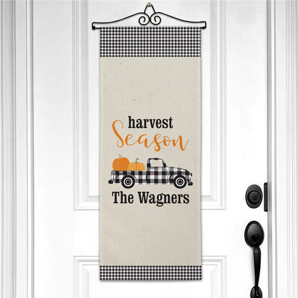 Personalized Harvest Season Gingham Truck Wall Hanging - Sunny Jar Personalized™