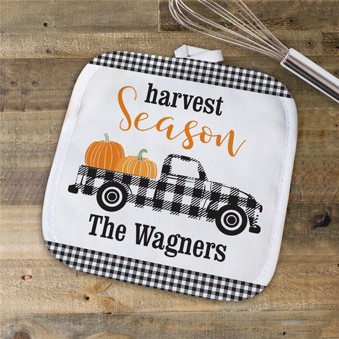 Personalized Harvest Season Gingham Truck Pot Holder - Sunny Jar Personalized™