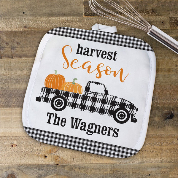 Personalized Harvest Season Gingham Truck Pot Holder - Sunny Jar Personalized™