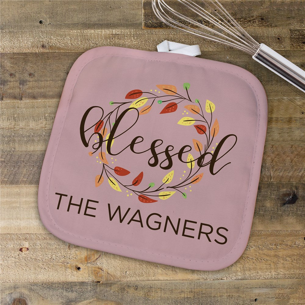 Personalized Blessed Wreath With Leaves Pot Holder - Sunny Jar Personalized™