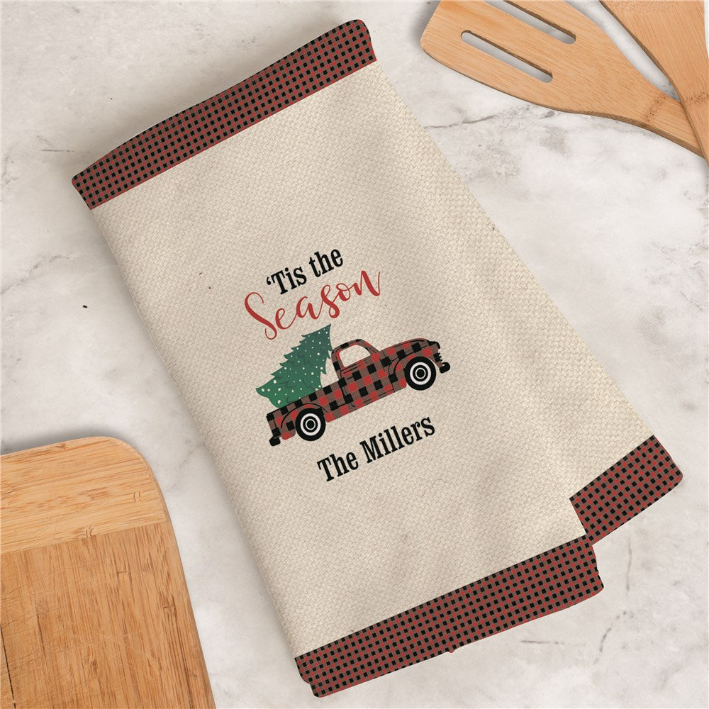 Personalized Tis The Season Gingham Truck Hand/Sports Towel - Sunny Jar Personalized™