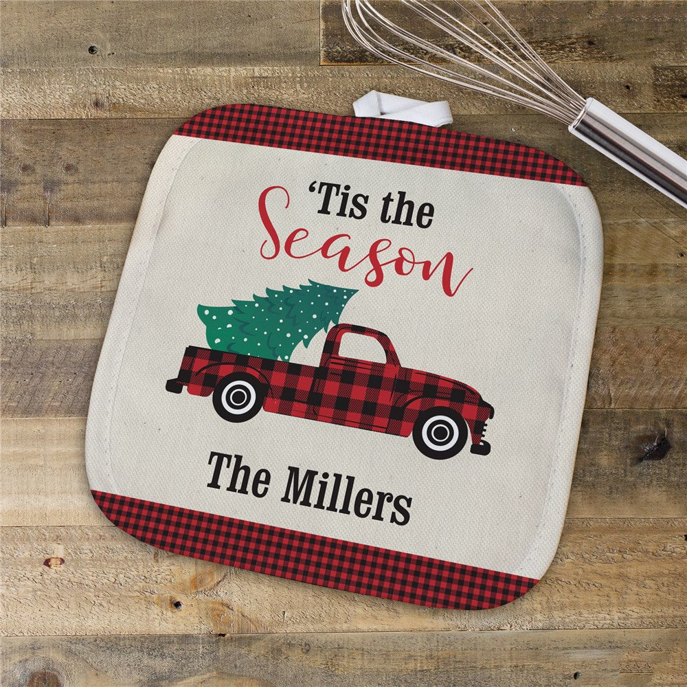 Personalized Tis The Season Gingham Truck Pot Holder - Sunny Jar Personalized™