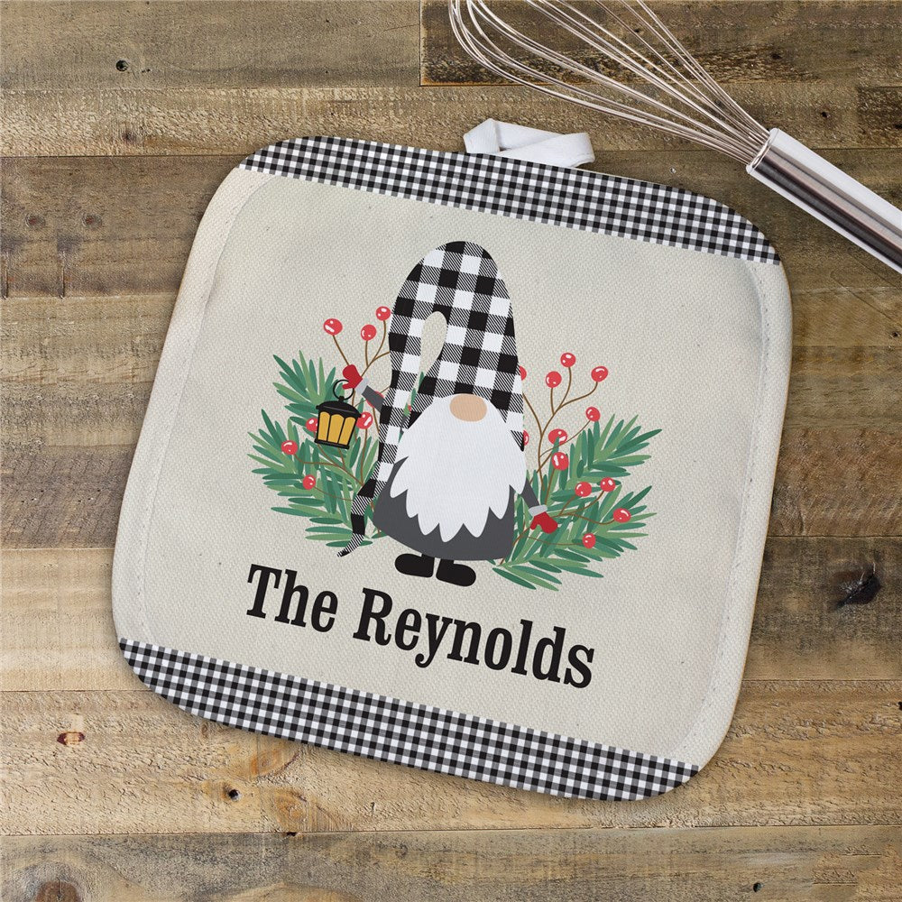 Personalized Welcome Gingham Gnome Pot Holder - Sunny Jar Personalized™