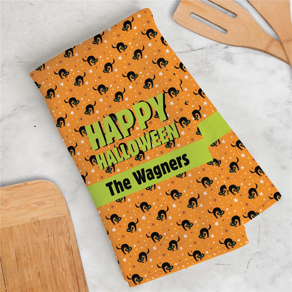 Personalized Happy Halloween Cats Dish Towel - Sunny Jar Personalized™