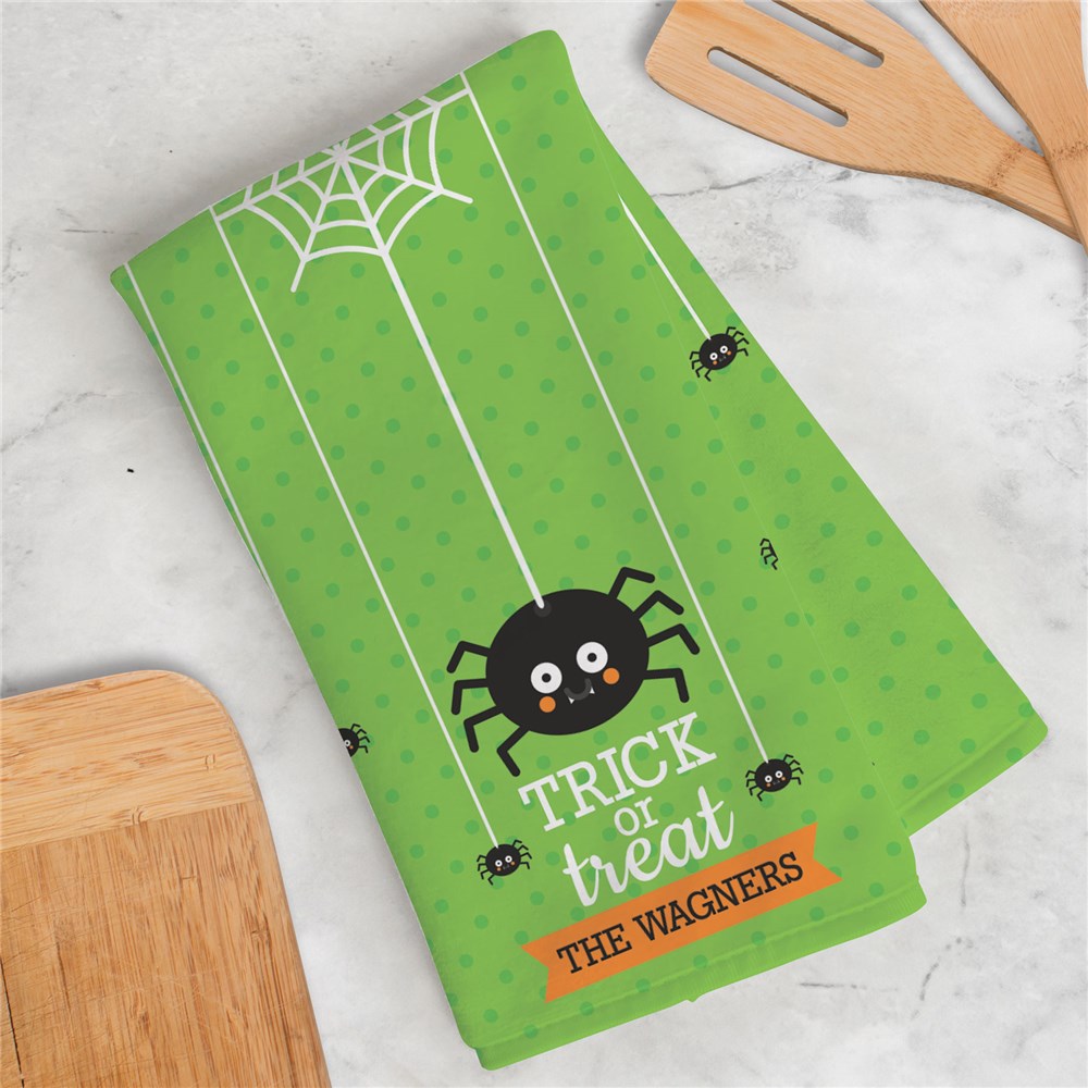 Personalized Trick or Treat Spider Dish Towel - Sunny Jar Personalized™