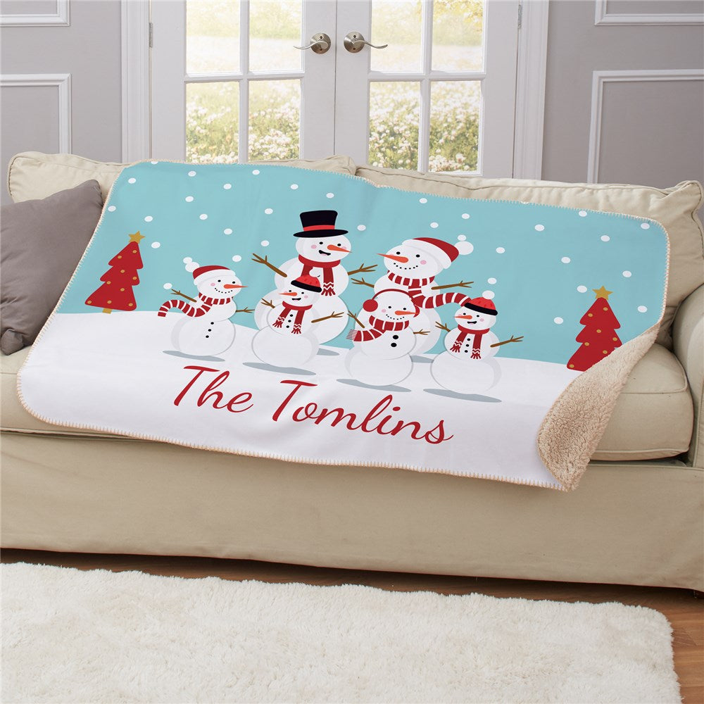 Personalized Snowmen Family Sherpa Blanket - Sunny Jar Personalized™