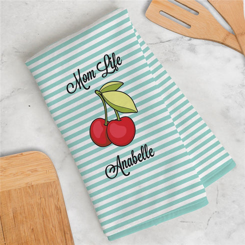 Personalized Stripes and Cherries Dish Towel - Sunny Jar Personalized™