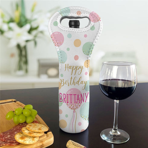 Personalized Happy Birthday Balloons Insulated Wine Gift Bag - Sunny Jar Personalized™