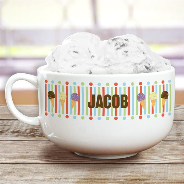 Personalized Ice Cream Stripes & Polka Dots Bowl - Sunny Jar Personalized™