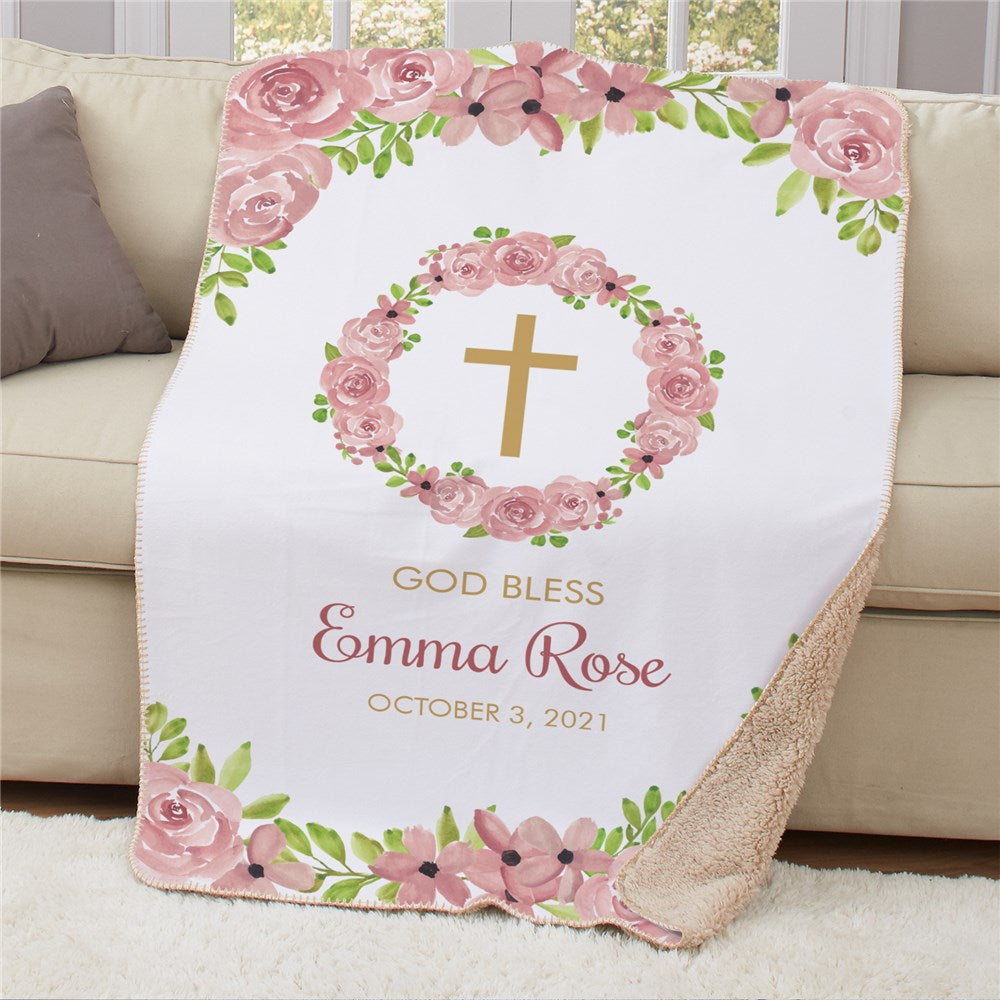 Personalized Floral Baptism Sherpa Blanket - Sunny Jar Personalized™