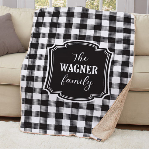 Personalized Black and White Gingham With Frame Sherpa Blanket - Sunny Jar Personalized™