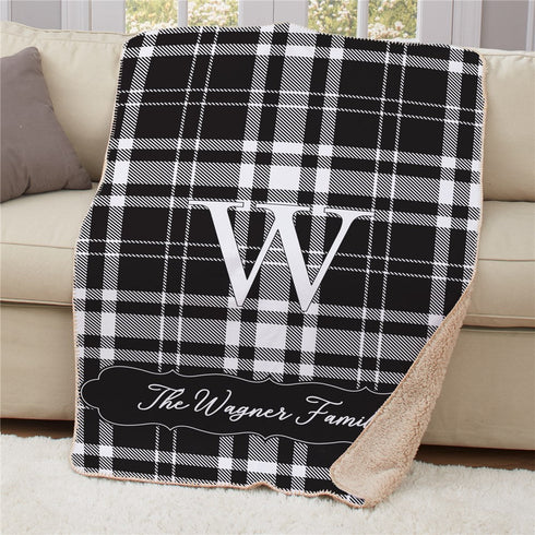 Personalized Family Initial & Name Plaid Sherpa Blanket - Sunny Jar Personalized™