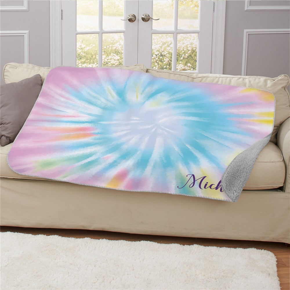 Personalized Pastel Tie-Dye Sherpa Blanket - Sunny Jar Personalized™