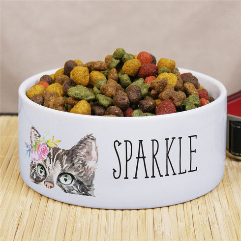 Personalized Floral Cat Pet Bowl - Sunny Jar Personalized™