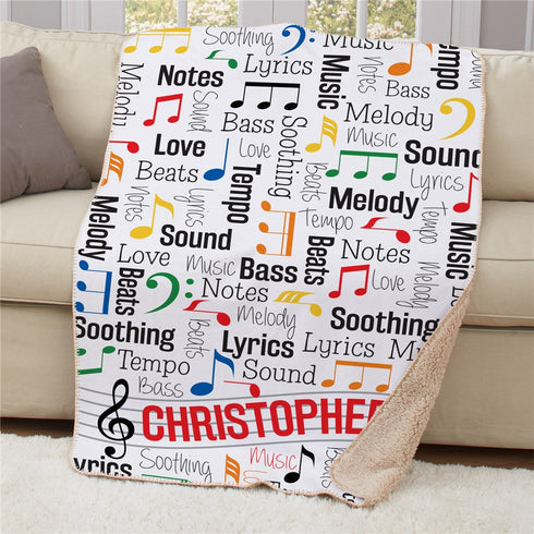 Personalized Music Notes Static Word Art Sherpa Blanket - Sunny Jar Personalized™