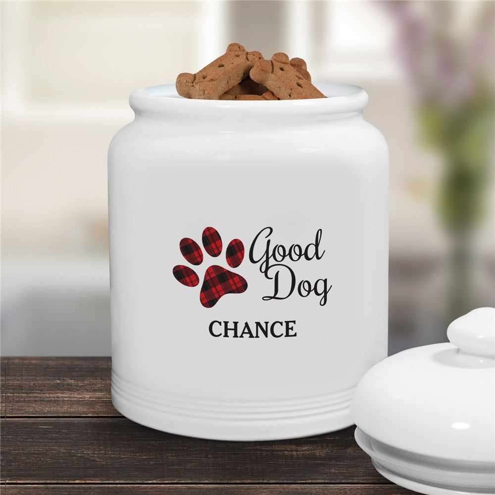 Personalized Plaid Paw Print Treat Jar - Sunny Jar Personalized™