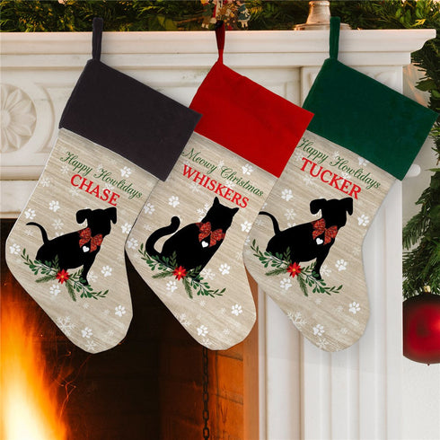 Personalized Silhouette with Christmas Holly Stocking - Sunny Jar Personalized™