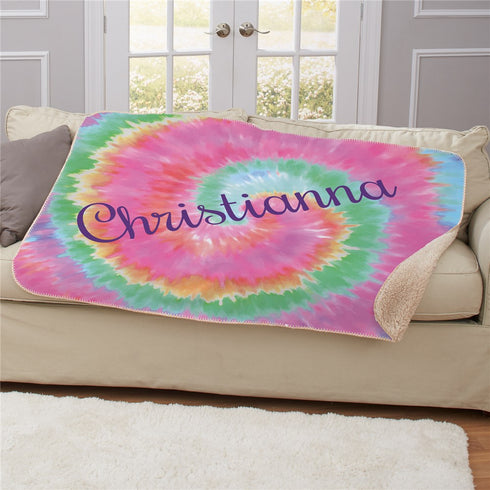 Personalized Tie Dye with Script Name 50x60 Sherpa Blanket - Sunny Jar Personalized™