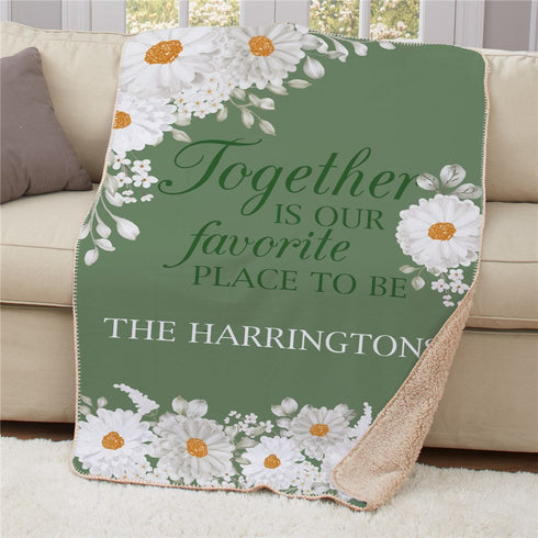 Personalized Together with Green Background and Daisies Sherpa Blanket - Sunny Jar Personalized™