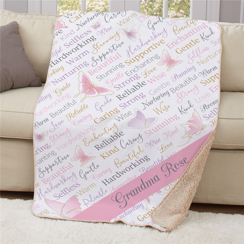 Personalized Beautiful Butterflies Static Word Art 50x60 Sherpa Blanket - Sunny Jar Personalized™