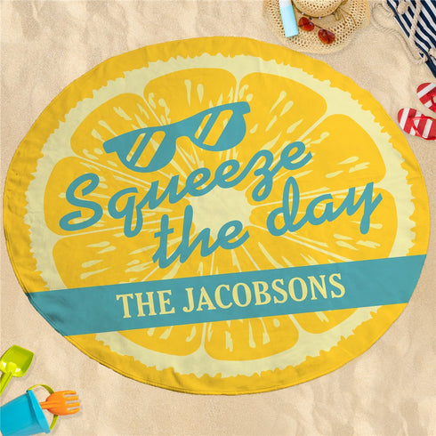 Personalized Squeeze the Day Round Beach Towel - Sunny Jar Personalized™