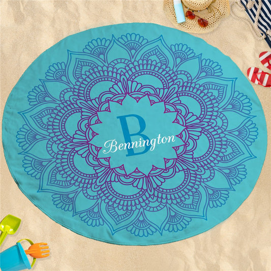 Personalized Gradient Mandala Round Beach Towel - Sunny Jar Personalized™