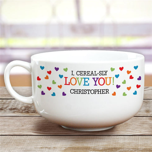 Personalized I, Cereal-sly Love you with colorful hearts Ceramic Bowl - Sunny Jar Personalized™