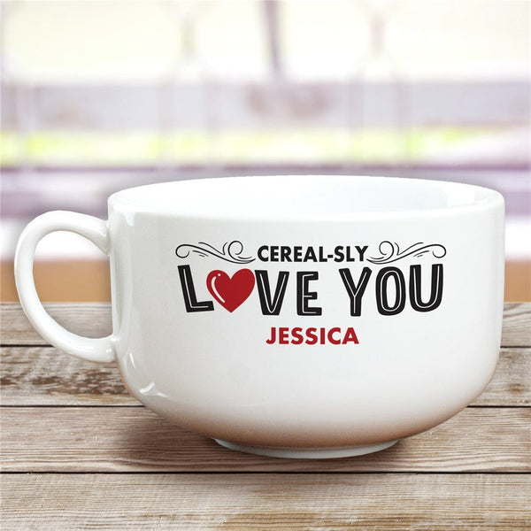 Personalized Cereal-Sly Love You with red heart Ceramic Bowl - Sunny Jar Personalized™