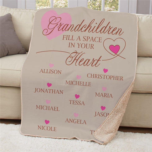 Grandchildren Fill a Space with Multi-colors hearts on cashmere background 50" x 60" Sherpa