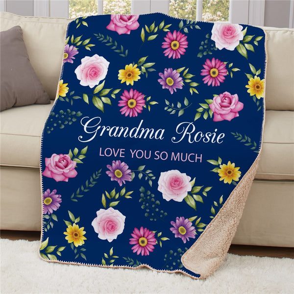 Personalized Flower Pattern Sherpa Blanket - Sunny Jar Personalized™