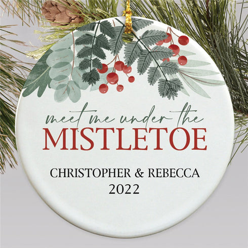 Personalized Meet Me Under the Mistletoe Round Disc Ornament - Sunny Jar Personalized™